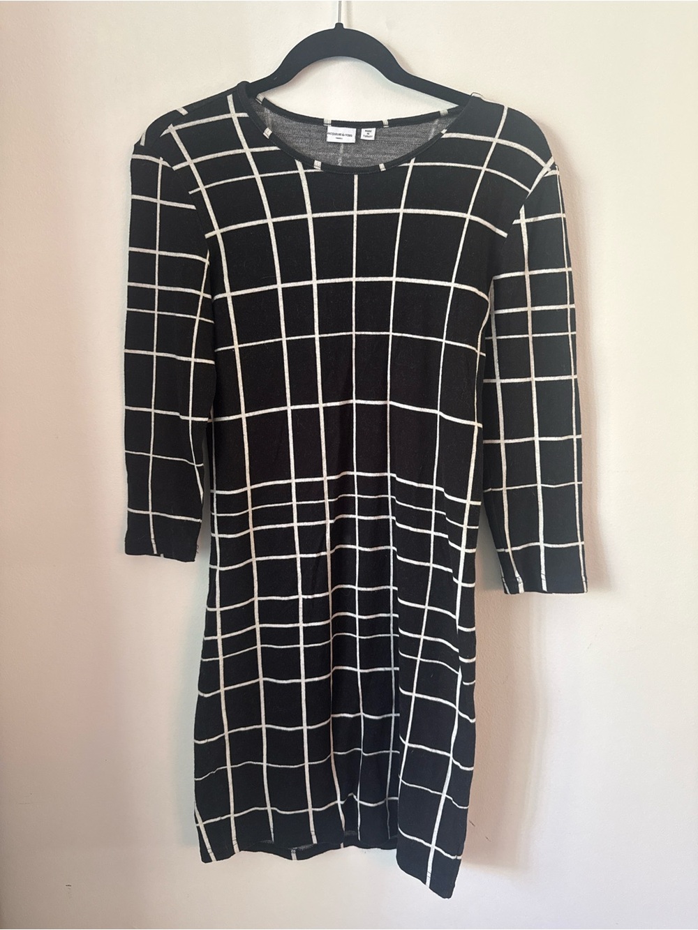 Windowpane Knit Midi Dress - Black & White